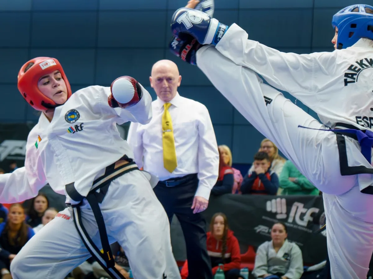 Irish athlete sparring against Spain at an ITF championship